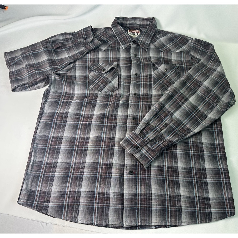 Wrangler Jeans Co Pearl Snap Button Up Shirt‎ Western Plaid Mens Size XL